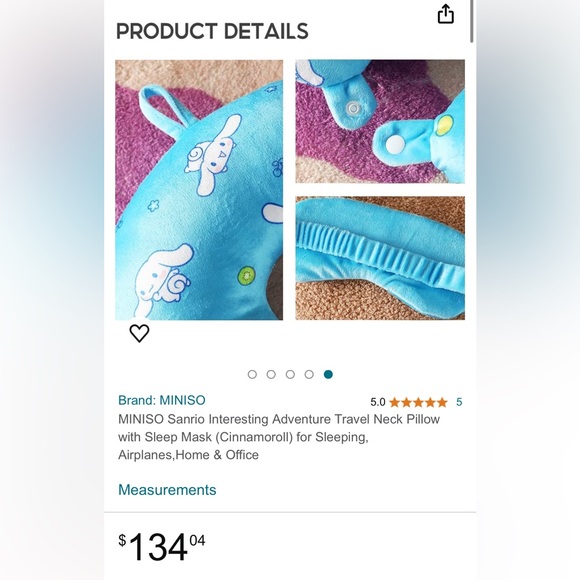 Cinnamoroll Travel Neck Pillow Sleep Mask Sanrio Miniso - Picture 8 of 9